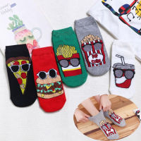 5 PairsPack Summer Ankle Women Socks Funny Cute Food Expression Hamburer Fries Popcorn Korean Style Kawaii Girls Socks