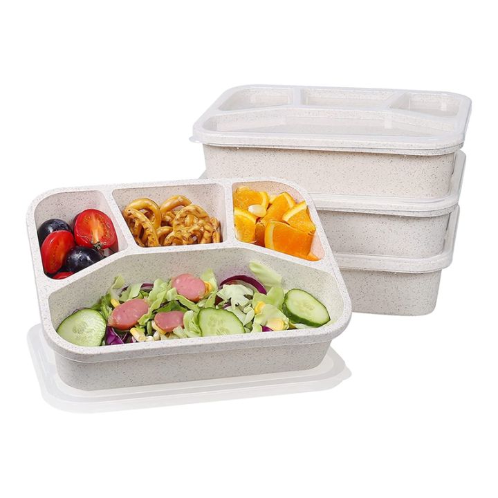 4 Pack Snack Containers, 4 Compartments Bento Snack Box, Reusable