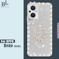 BL กรณีโทรศัพท์ Rhinestone Oppo Reno 7 Z 7Z 6 5 4 5กรัม4กรัม Pro Reno 2F 4F โทรศัพท์กรณีหรูหรา B Ling G Litter เพชรมุก R Hinestones ดอกไม้กรณีโทรศัพท์สำหรับสุภาพสตรีสาว