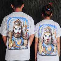 เสื้อยืด คอกลม ลายไทย สีขาว ลายพระศิวะ เนื้อผ้าคอตตอนแท้ 100% ใส่ได้ทั้งผู้ชายและผู้หญิง แฟชั่นวัยรุ่น ใส่สบาย ไม่ร้อน เท่ๆ