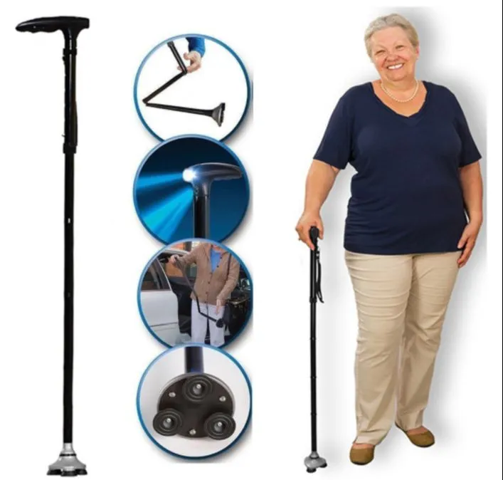 Magic Folding Trusty Cane Support Adjustable Walking Stick with LED ...