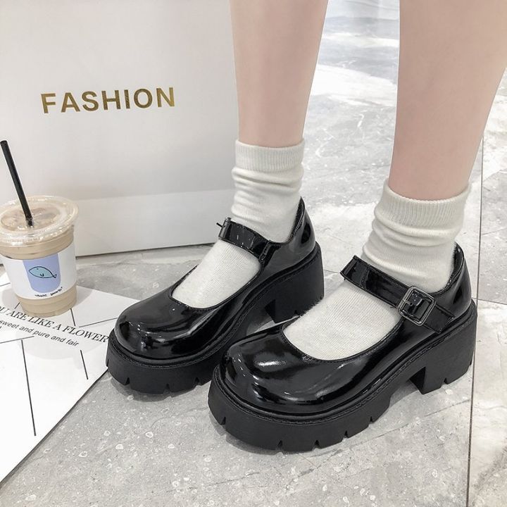 รองเท้าส้นสูงแพลตฟอร์มสำหรับผู้หญิง-รองเท้าแตะหนังรองเท้าสตรีงานแต่งงานเจ้าสาวนักเรียนโลลิต้าแมรี่เจน