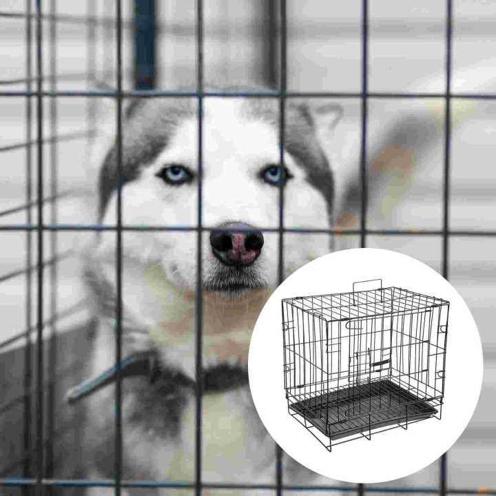 กรงสัตว์พับกรงสุนัขถาดลวดเหล็ก-kennel-protection-house-cat-crate-travel-metal