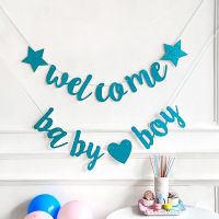 Baby Shower ตกแต่งแบนเนอร์สีชมพู FIVE-pointed Star Love ยินดีต้อนรับเด็กสาว Glitter Garland เพศ Reveal PARTY ตกแต่ง-Lusier