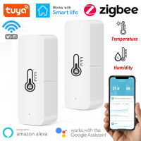 Tuya WIFI Zigbee อุณหภูมิและเซ็นเซอร์ความชื้นในร่ม Hygrometer Controller Smart Home APP การตรวจสอบสำหรับ Alexa Home