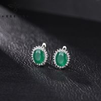 FLOWS 925 Sterling Silver Hoop Earrings Luxury Oval Emerald Zircon Woman Earring Romantic Fine Jewelry Gift boucle oreille femme