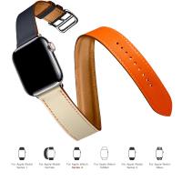 สายนาฬิกาหนังแท้สำหรับสายนาฬิกาข้อมือนาฬิกาข้อมือดิจิตอลคู่สำหรับ Iwatch Series 6 5 3 SE 7ขนาด44มม. 40มม. 45มม. 41มม. 38มม. 42มม.