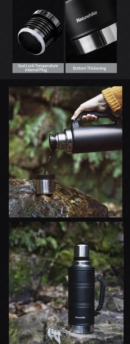 Naturehike 1250ML/2200ML Large Capacity Vacuum Flask Sport Bottle 304 Stainless Steel Outdoor Thermos Bottle Camping Hiking Thermos Cup