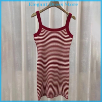 [KP Elegant]?? Womens Sweet Square COLLAR striped Slimming Dress Contrast Color แฟชั่นลำลองอเนกประสงค์เกาหลีรุ่น Mini Dress Summer knit Beach Dress ผู้หญิง spaghetti STRAP backless Slim, แฟชั่นสั้นเซ็กซี่ชุด