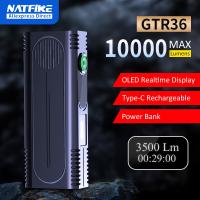 NATFIRE GTR36 MAX 10000Lms ความสว่างสูงไฟฉายไฟ LED กันน้ำล่าสัตว์ไฟฉาย USB-C แบบชาร์จยุทธวิธีไฟฉาย