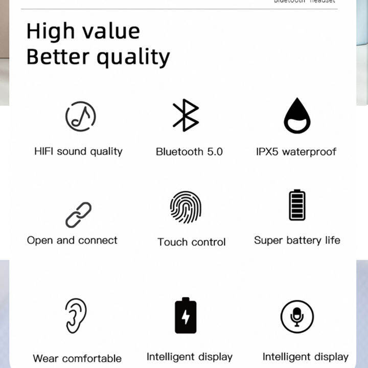 tws-ไร้สายบลูทูธเข้ากันได้5-0หูฟังในหูชุดหูฟังควบคุมแบบสัมผัสกันน้ำกีฬาหูฟังสี
