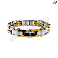 ANGELINO RUFOLO Bracelet ดีไซน์ 3 Circles Buckle สร้อยข้อมือผู้ชาย Stainless Steel 316L(สแตนเลสสตีล)คุณภาพเยี่ยม สีทอง-เงิน-ดำ / สีพิ้งโกลด์-เงิน-ดำ