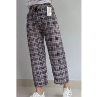 กางเกงขายาวลายสก็อตทรงขาตรง Plaid pants รอบเอวกางเกงมีเชือกผูก มีกระเป๋า2ข้าง ผ้าหนังไก่ใส่เย็นสบาย พร้อมส่งจากไทย   รุ่น9116#