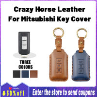 คุณภาพสูง Crazy Horse หนังสำหรับ Mitsubishi Key Cover Remote Key Case พร้อม Key Holder Fod พวงกุญแจ Creative Alloy โลหะ Montero Sport Mirage Adventure Pajero Lancer Strada L300 Montero Galant Canter ASX Fuzion Eclipse L200