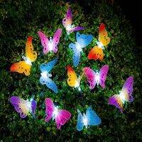 ❁ C2 12Led Solar Powered Butterfly Fiber Optic Fairy String Lights Waterproof Christmas Outdoor Garden Holiday Decoration Lights