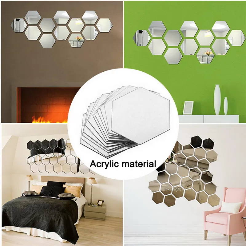 12PCS Acrylic Mirror Wall Stickers Self Adhesive Removable