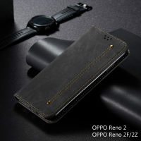 【HOT SALE】 C&amp;T e-Mart สำหรับ2 Case, Luxury Denim Fabirc Retro Stand Wallet Flip Case สำหรับ2F /Reno 2Z Magnetic Filp เคสโทรศัพท์