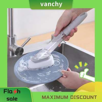 Vanchy Kitchen Cleaning Brush 2 In 1 Long Handle Cleaing Brush with Removable Brush Sponge Dispenser Dishwashing Brush Kitchen Tools