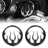 แผ่นครอบเน้น Grill Speaker เปลวไฟพลาสติกเอบีเอสมอเตอร์ไซค์1คู่สำหรับ Harley Electra ร่อนไปตามท้องถนน Tri สีดำ