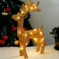 3D Light-Up Metal Elk Christmas Decor Garden Sculpture with LED Light Reindeer Sculpture Animal Ornaments for Hoem Garden Decor