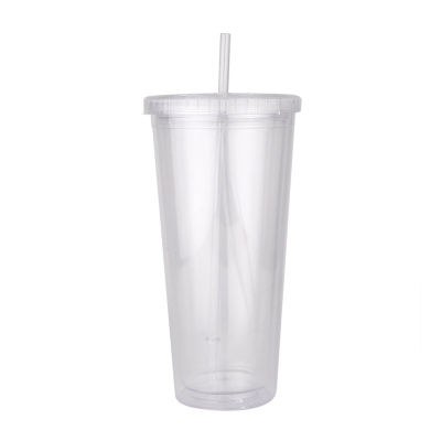 650ml Water Bottles Transparent Double Layer Food Grade Plastic Straw Cup Milk Tumbler With Lids Portable Cup Outdoor In Summer