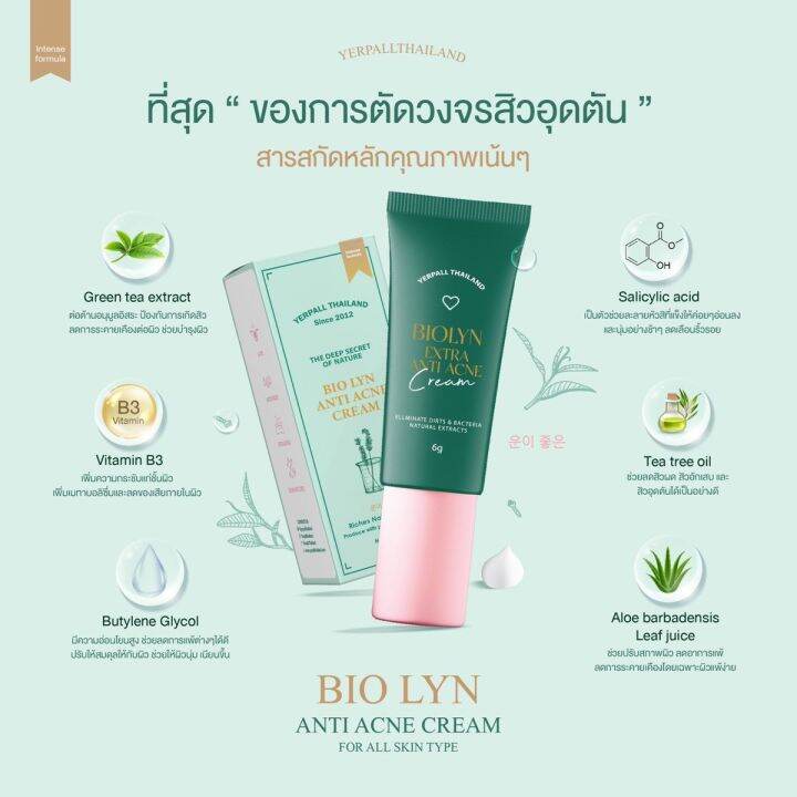 เจลละลายสิว-yerpall-bio-lyn-anti-acne-cream-สูตรเข้มข้น-สารสกัดหลักคุณภาพเน้นๆ-6-g