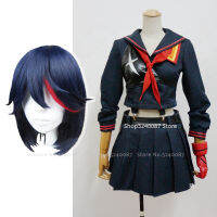 Japanese Anime KILL La KILL Matoi Ryuko Wig Short Hair Cosplay Costume T-shirt Skirt Gloves Belt School Uniform Navy Sailor Suit