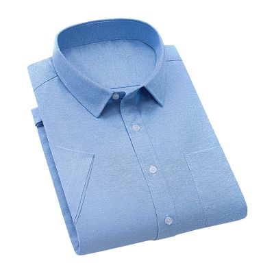 HOT11★BROWON Men Summer Shirts 2023 New Oxford Solid Color Cotton Turn-Down Collar Men Shirt  Short Sleeve Regular Fit Shirts for Men