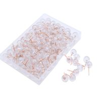 100Pcs/Box Plastic Metal Thumbtack Push Pins Transparent Head with Steel Point Cork Board Colored Drawing Pins School Supply Clips Pins Tacks