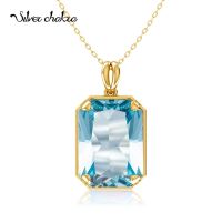 14K Gold Real Pendant For Women 925 Sterling Silver Pendants and Necklaces Birthstone Aquamarine Fine Jewelry Wedding Gifts