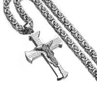 Jesus Crucifixion Cross Necklace For Men Women Gold Silver Black Color Stainless Steel Byzanine Chain Crucifix Pendant