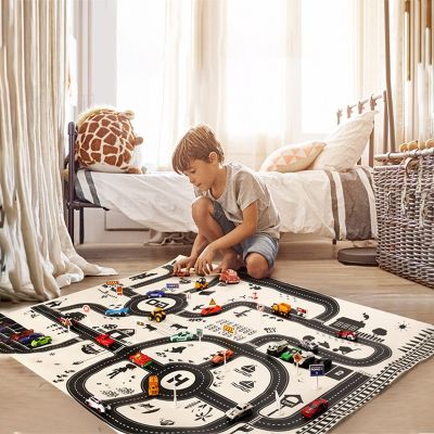 Road Map Carpet for Kids 130x100CM Parking Lot Roadmap 83x58CM City Traffic Map of Road Carpet Traffic Signs Baby Play Mat Toys