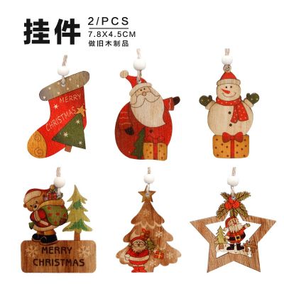 [COD] Cross-border spot decorations log creative painted old man snowman wooden ornaments tree pendant