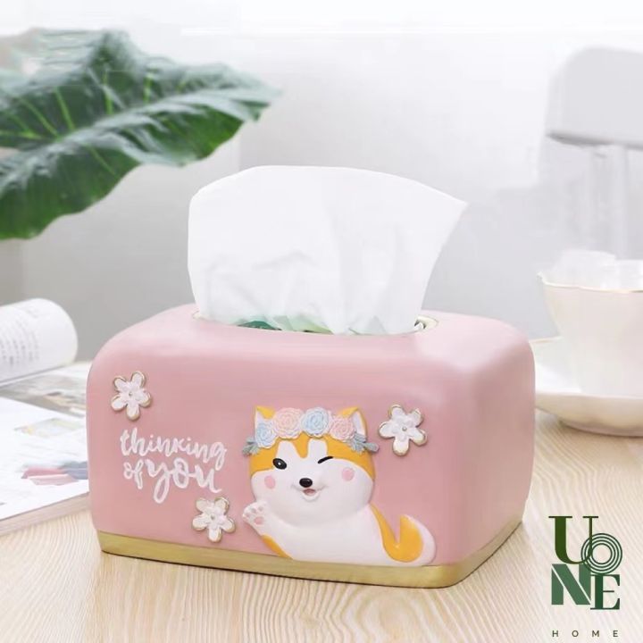 uonehome-พร้อมส่ง-h064-กล่องใส่ทิชชู่-รูปน้องหมาและน้องแมว-วัสดุเรซิน-ของแต่งบ้าน-ของใช้ในบ้าน-ที่ใส่ทิชชู่-สีพาสเทลน่าใช้