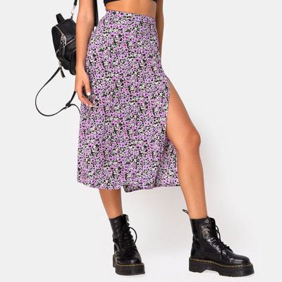 【CC】♣㍿  Fashion Floral Skirt Waist Split Beach Skirts Boho Vacation A Jupe Faldas