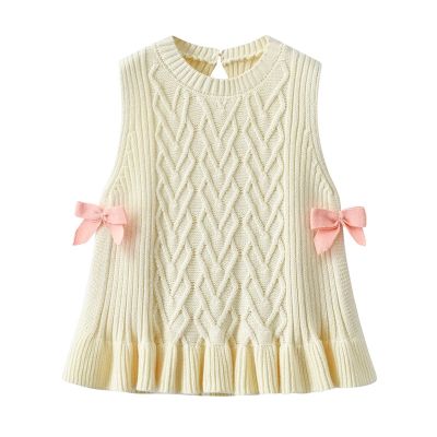 Spring fall kids Girls Clothes Wooden Ear Edge Vest Dress for children Girl clothing 1-7 T baby Birthday Knitted Sweater Dress