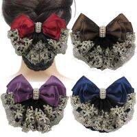 New Floral Lace Satin Bow Hair Net Barrette Bank Staff Flight Attendant Nurses Satin Hair Clip Net Snood Women Hair Accessories Hair Accessories