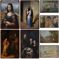 Vintage Mona Lisa Plaque และ Jesus Crucifixion ป้ายโลหะดีบุกสำหรับห้องสวนห้องครัวและห้องนั่งเล่น Decor Classic Wall Art