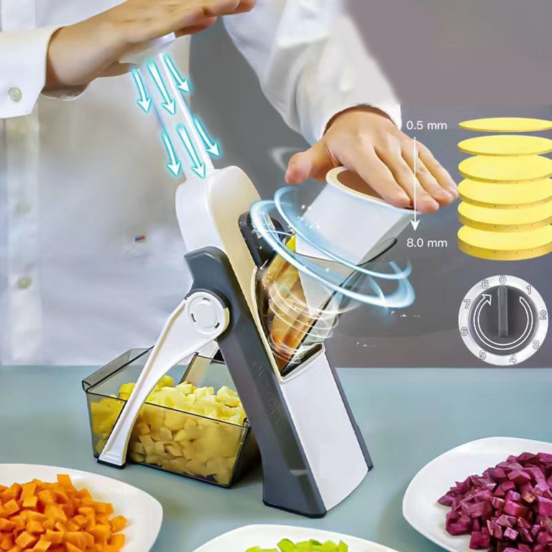 Potato Chip Slicer Household Shredde Potato Shredder with Crank Made of Anti-Rust Ceramic FoundGo 3-In-1 Vegetable Slicer Manual Fruit Cutter（with 3 Feed Shutes 0.8-8mm Thickness Adjustable 