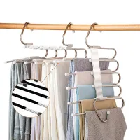 5 in 1 Pant Rack Hanger for Clothes Organizer Multifunction Shelves Closet Storage Organizer StainlessSteel Magic Trouser Hanger Clothes Hangers Pegs