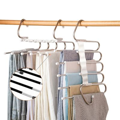 5 in 1 Pant Hanger for Clothes Organizer Multifunction Shelves Closet Storage Organizer Stainless Steel Magic Trouser Hangers Clothes Hangers Pegs