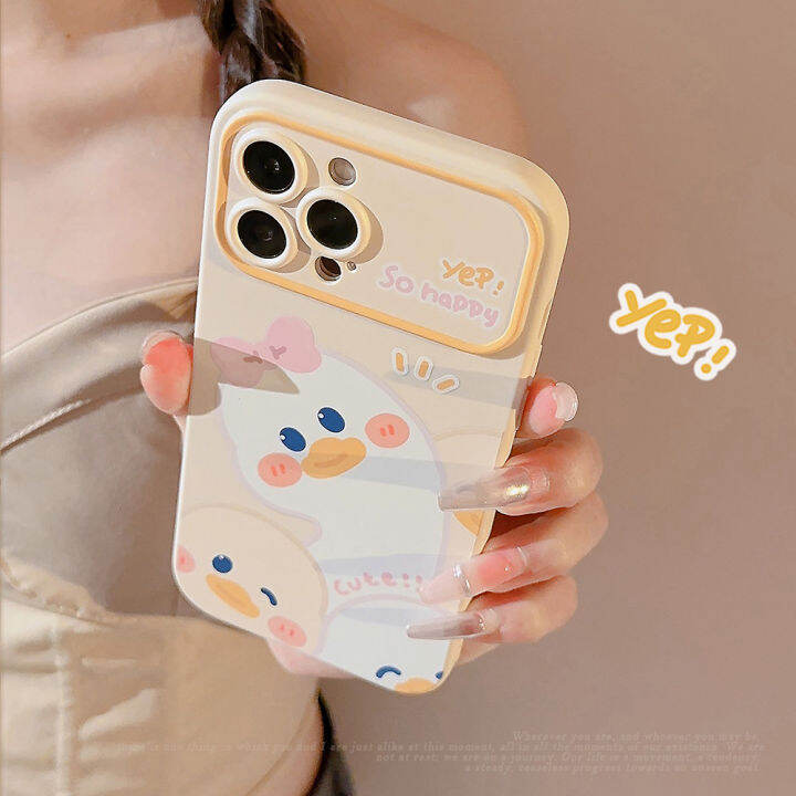 rlucky-เคสซิลิโคนติดโบว์ติดกระจกรูปเป็ดนิ่มน่ารักสำหรับ-iphone-14-13-12-11-pro-max-xr-xs-x-max-8-7-plus-se-2020คลุมทั้งหมดตัวปกป้องกล้องถ่ายรูปโทรศัพท์มือถือสไตล์-ins-เคสเคสสำหรับ-apple-iphone-ผู้หญิง