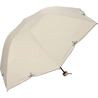 [2023] WPC. Umbrella Shadening Dome Wide Shade Slap Mini Beige Folding Umbrella 55cm Womens Seaft Rain UV Cut 100% Floral Embroidery Natural Wooden Handle Wooden Handle Extensive Adult Dome-type Commuting Dome-type Commuting Adult Fashionable Cute  x1