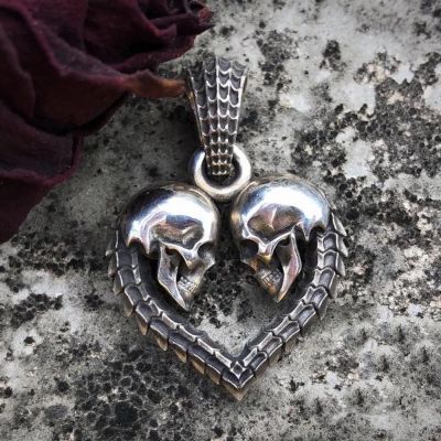 Double Skull Heart Shaped Men 39;s Necklace Pendant Fashion Creative Couple Gothic Punk Jewelry