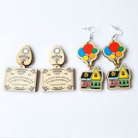 Europe and the United States exaggerate cross-border sales factory wooden wooden guitar pick CARDS colorful balloons house earrings stud earrings