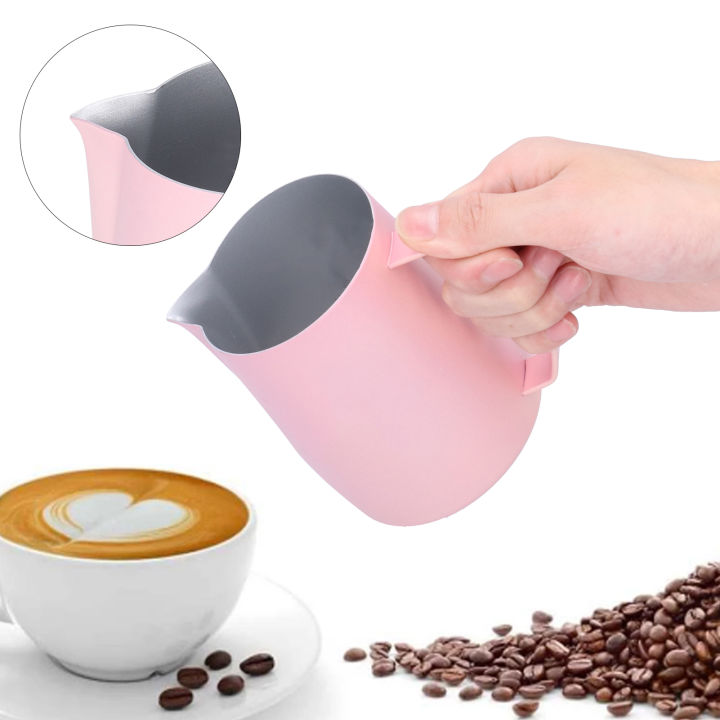 เหยือกกาแฟสีชมพูลาเต้ถ้วยทำฟองอเนกประสงค์พร้อมหัวนกอินทรีสำหรับทำกาแฟในบ้าน
