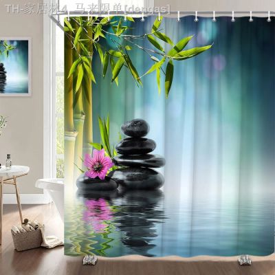 【CW】♟  Stone Buddha Flowers Scenery Shower Curtains Creativity Curtain With Hooks Fabric Bathtub