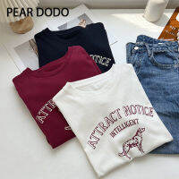 เสื้อยืดรอบคอหลวมพิมพ์ลายการ์ตูนตัวอักษร PEAR DODO สำหรับผู้หญิงเกาหลี