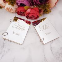 Acrylic Mirror Surface with Wooden Vow Bookle Wedding &amp; Engagement Vow Book Bride &amp; Groom Wedding Gifts Set of 2 Books Cleaning Tools
