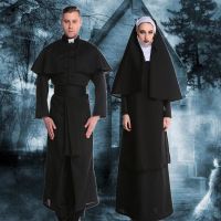 Halloween black masquerade priest godfather couple Virgin Mary nun costume stage